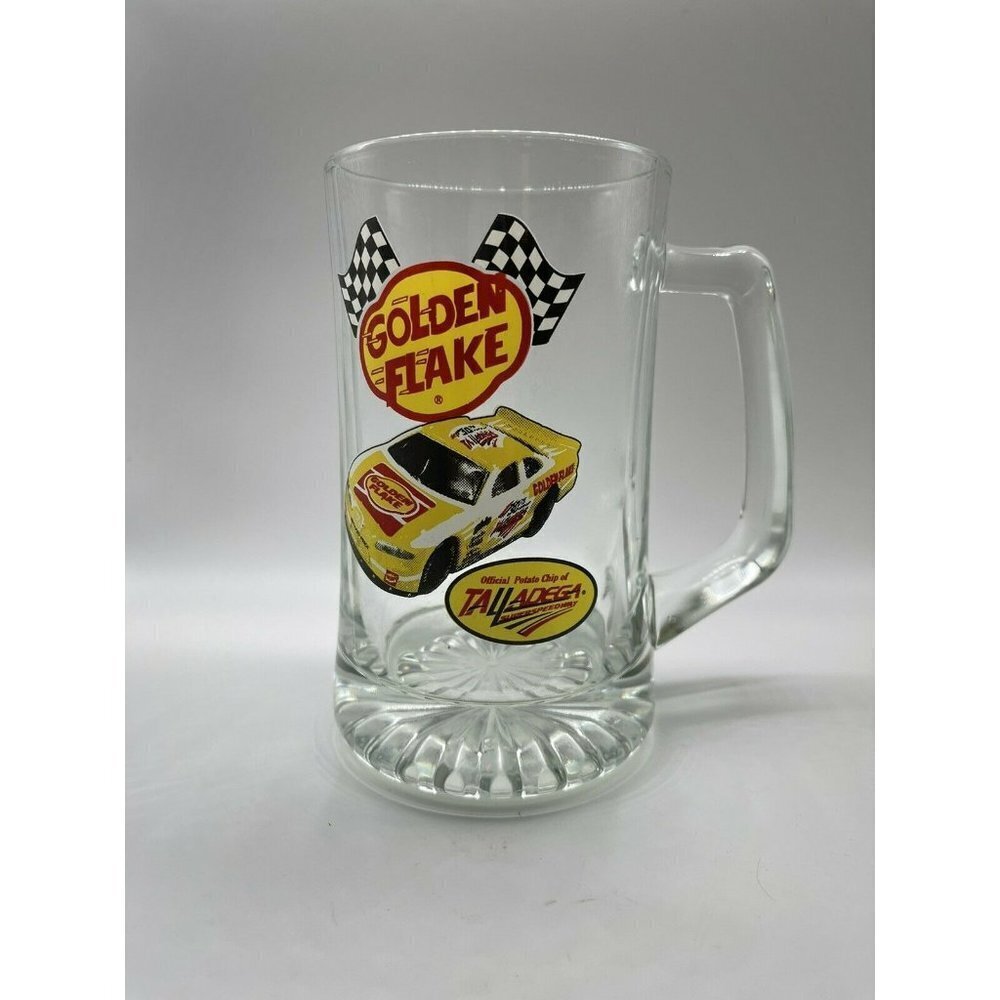 Golden Flake Potato Chips Talladega NASCAR Mug Beer Heavy Glass Vintage 20 Oz